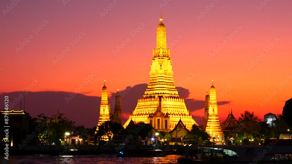 Wat Arun or Temple of the Dawn, Bangkok. It is one of the most renowned temples for travel destinations in Bangkok. It is located next to Chao Praya river.  