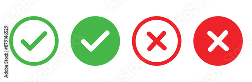 check mark cross vector icon set red green tick right wrong correct ok done approved sign symbol button 