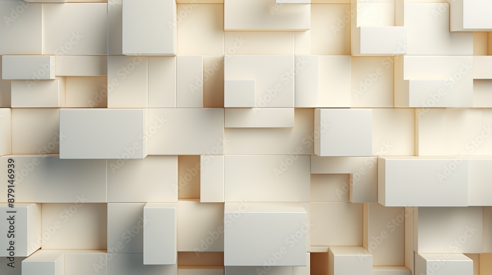 3D pattern made of white and beige geometric shapes 3D pattern made of white and beige geometric shapes