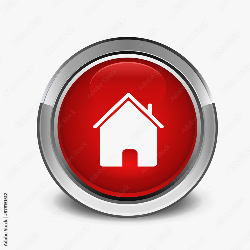 3d minimal modern home, homepage, base, main page, house push button icon emblem symbol, sign. 3d red home icon. Mobile app icons. Device UI UX mockup. Isolated vector elements.