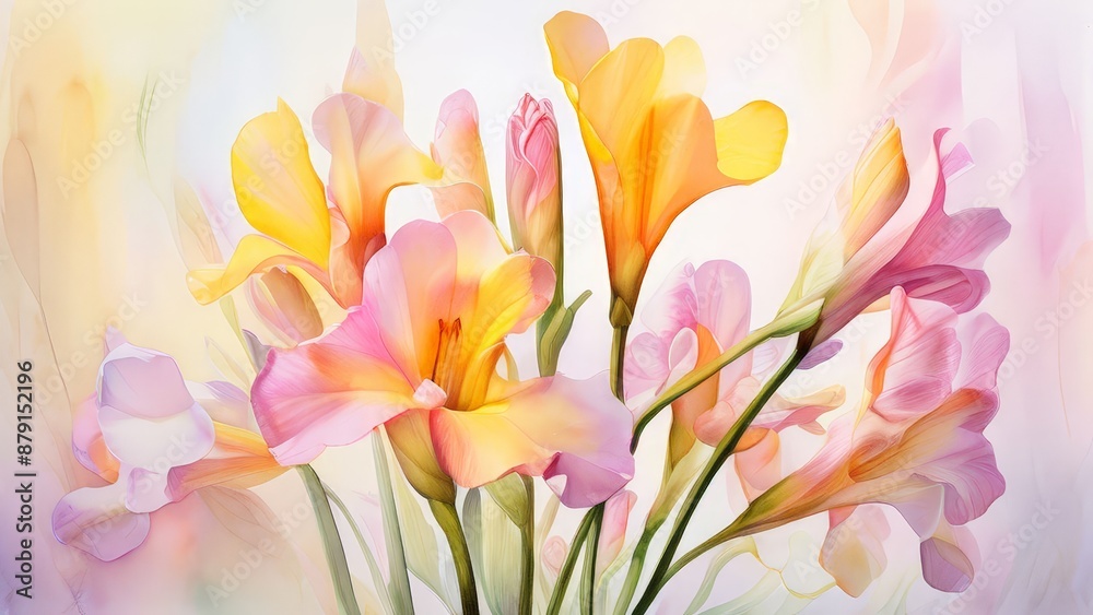 Obraz premium Delicate Pink and Yellow Flowers.