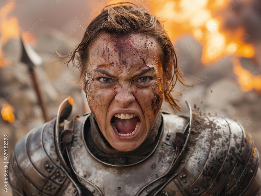 Fierce warrior woman in battle Fierce warrior woman in battle