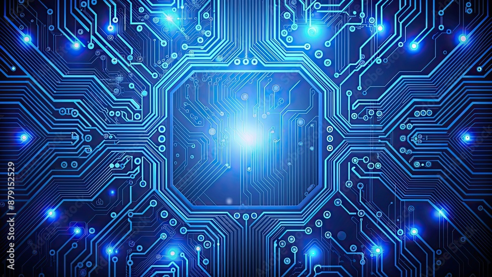 Abstract blue circuit board background with technological circuits, technology, electronics, innovation, communication Abstract blue circuit board background with technological circuits, technology, electronics, innovation, communication