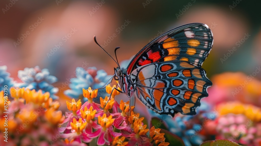 Detailed macro shot of a butterfly perched on a flower, showcasing intricate natural beauty, Detailed macro shot of a butterfly perched on a flower, showcasing intricate natural beauty,