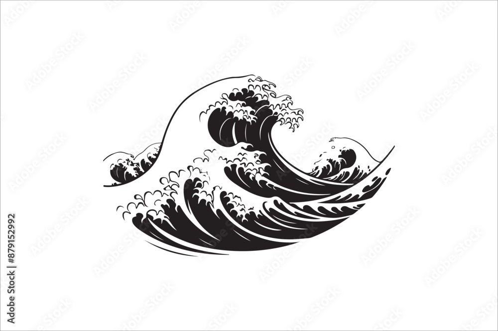 Sea wave silhouette vector on white background. Ocean graphic symbol illustration.