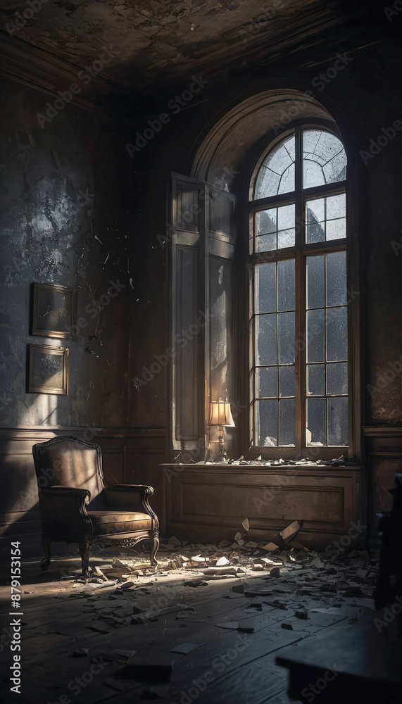 Abandoned Room with Broken Window and Dusty Sunbeams. Abandoned Room with Broken Window and Dusty Sunbeams.