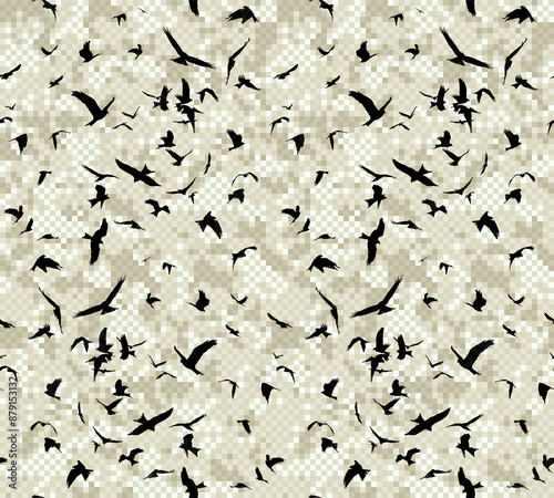 A seamless background with flight of birds and pixel sea.