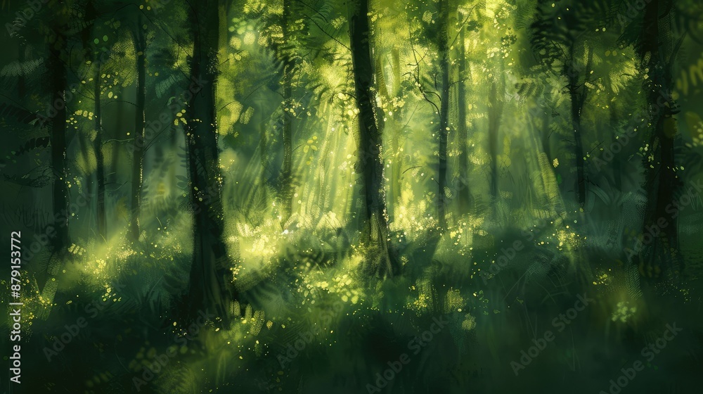 Obraz premium Softly blurred forest with sunlit trees