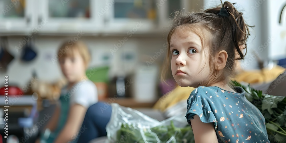 Child feeling upset as mother disposes of food at home due to allergies ...
