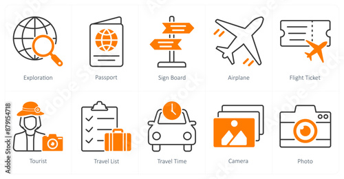 Wallpaper Mural A set of 10 Summer and Vacation icons as exploration, passport, sign board Torontodigital.ca