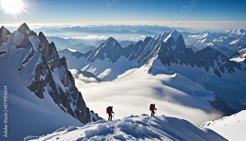 wonderful mountain landscape with silhouettes of hikers