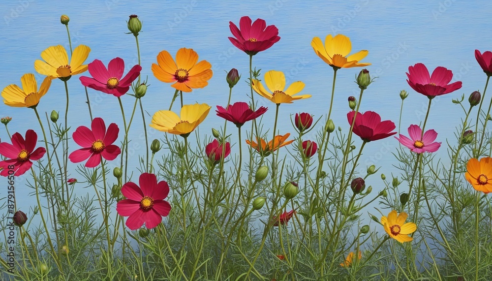 Oil painting of colorful cosmos flowers Oil painting of colorful cosmos flowers