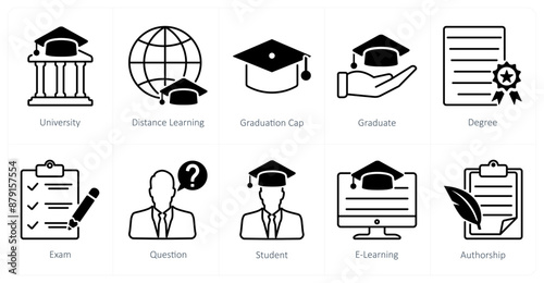 A set of 10 School and Education icons as university, distance learning, graduation cap
