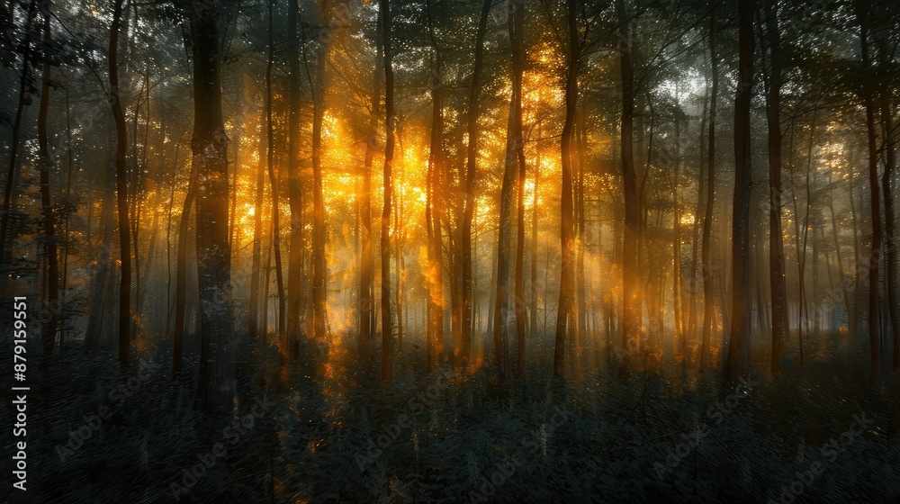 Obraz premium Softly blurred forest with sunlit trees