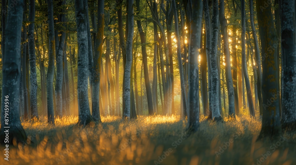Obraz premium Softly blurred forest with sunlit trees
