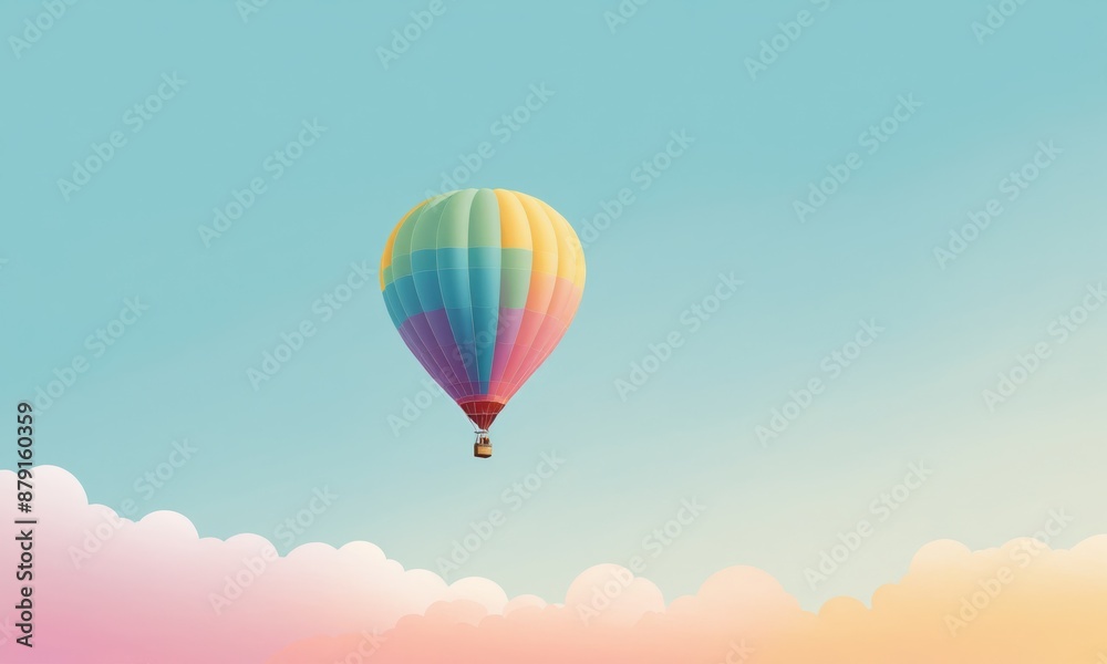Obraz premium Colorful hot air balloon floating above clouds