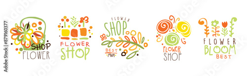 Flower Shop Logo and Label Bright Design Vector Set