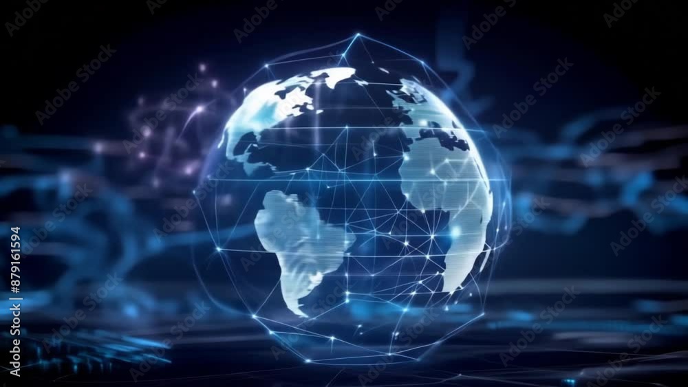 Digital globe with futuristic network connections representing global communication and technology innovation. Digital globe with futuristic network connections representing global communication and technology innovation.