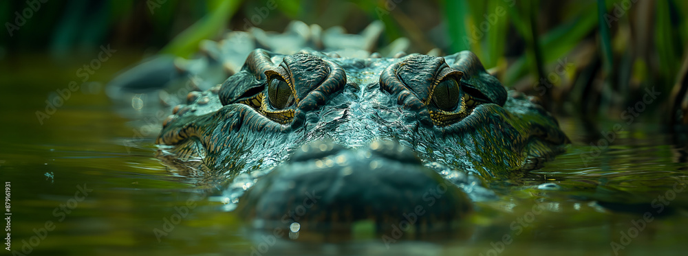 Fototapeta premium crocodile lurking just beneath the water's surface was visible