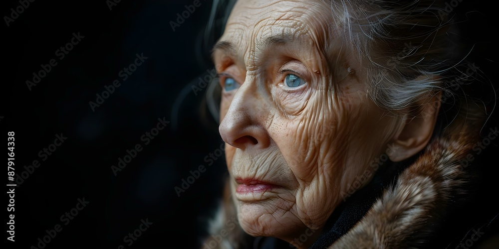 Portrait of an elderly woman with a wrinkled face on a black background. Concept Elderly Woman Portrait, Wrinkled Face, Black Background Portrait of an elderly woman with a wrinkled face on a black background. Concept Elderly Woman Portrait, Wrinkled Face, Black Background