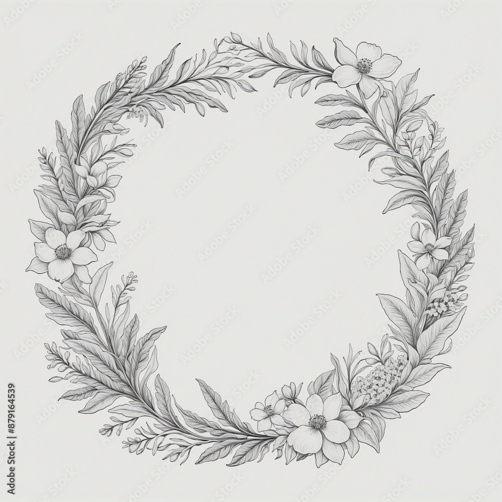 Hand drawn leaf wreath pattern graphic Hand drawn leaf wreath pattern graphic
