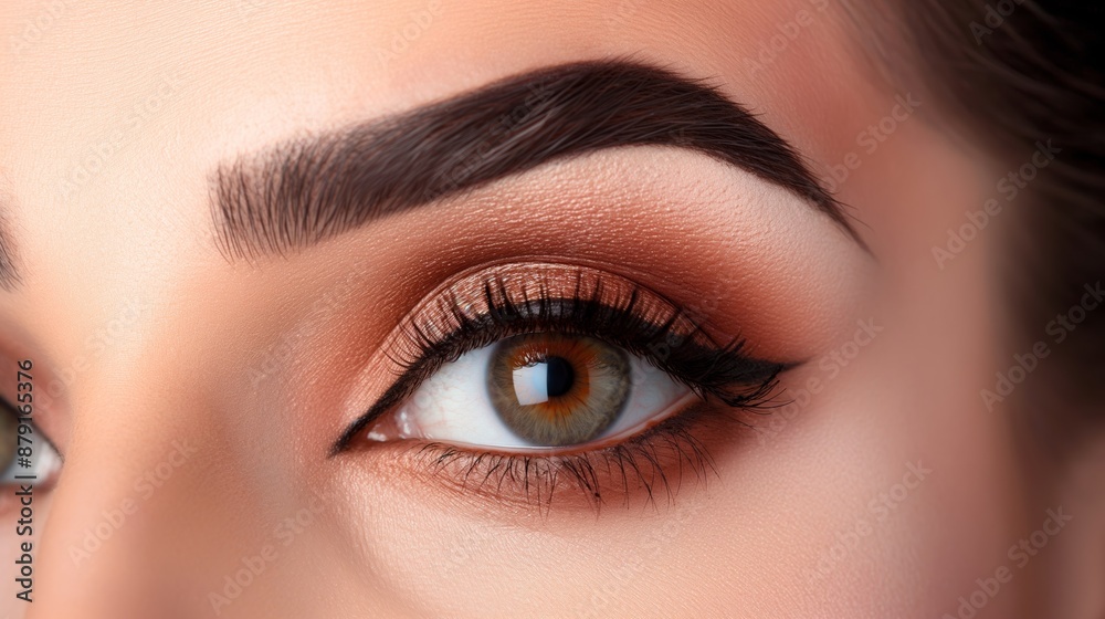 A woman with brown hair and brown eyes has her eyebrows done A woman with brown hair and brown eyes has her eyebrows done