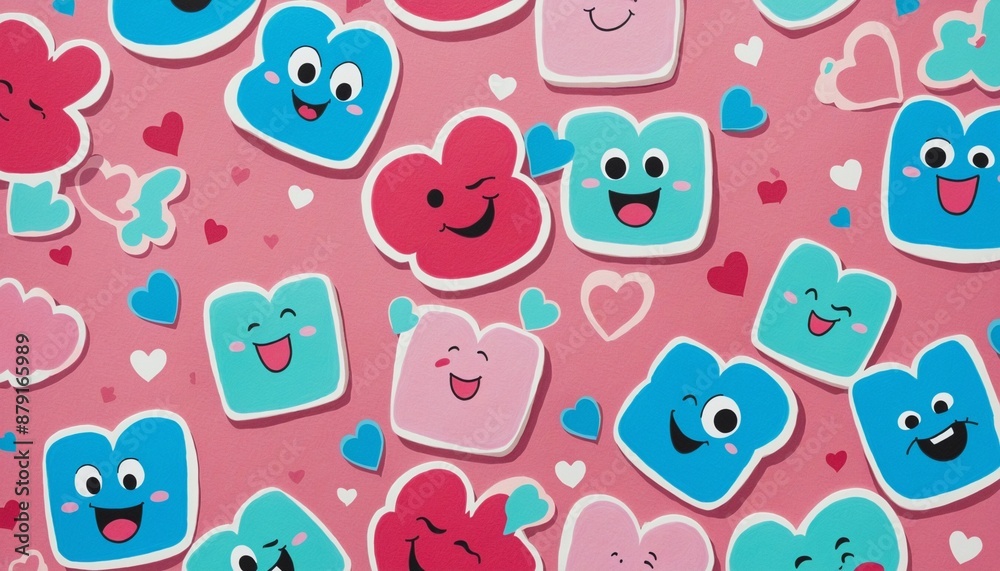 Funny melting happy face in love colorful cartoon pattern graphic Funny melting happy face in love colorful cartoon pattern graphic