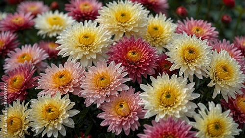 Chrysanthemums:Background: Chrysanthemums, or "mums," are fall-blooming flowers with daisy-like blooms in a range of colors. They symbolize optimism, joy, and longevity. Chrysanthemums have cultural s