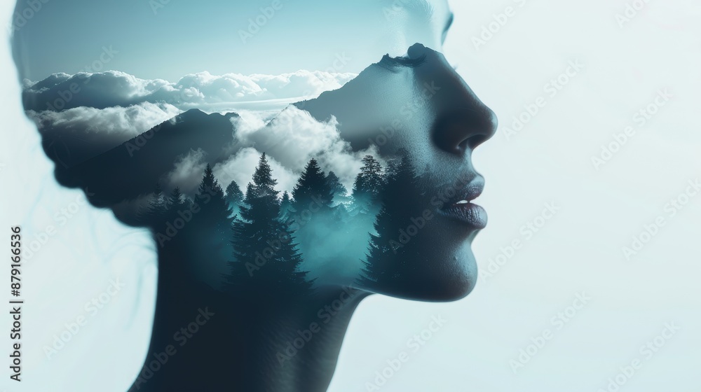 Double exposure silhouette of a person blending with majestic mountain ranges, capturing the grandeur of nature and human spirit, high-definition, detailed textures, dramatic lighting, epic and Double exposure silhouette of a person blending with majestic mountain ranges, capturing the grandeur of nature and human spirit, high-definition, detailed textures, dramatic lighting, epic and