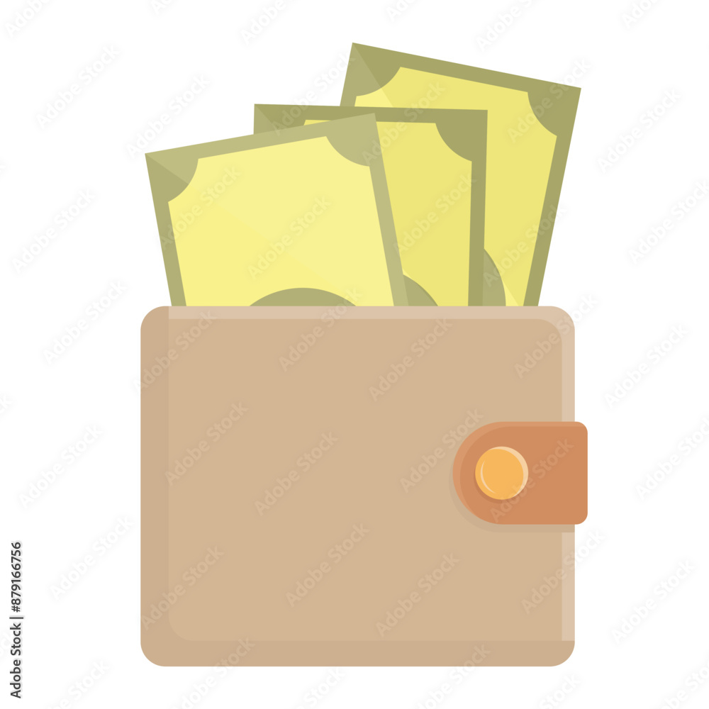Male two fold wallet with banknotes isolated on white background. Vector icon, flat design. EPS10 Male two fold wallet with banknotes isolated on white background. Vector icon, flat design. EPS10