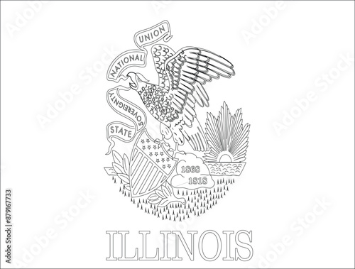 Illinois Flag, United States Flags, Black and White Image, Vector Image, Editable illustration, Geography, Learn US Flags