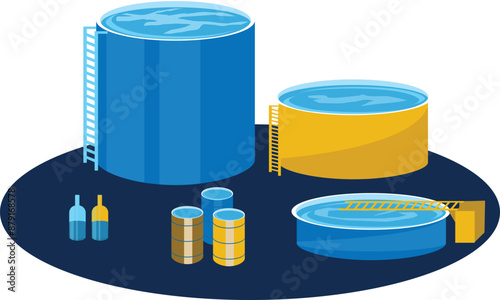 water treatment illustration. water reservoirs, water drums, bottles vector