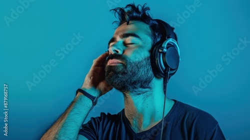 A man wearing headphones is listening to music