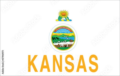 Kansas Flag, United States Flags, Vector Image, Editable illustration, Geography, Learn US Flags