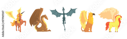 Mythical Creature from Folklore and Fairytale Vector Set