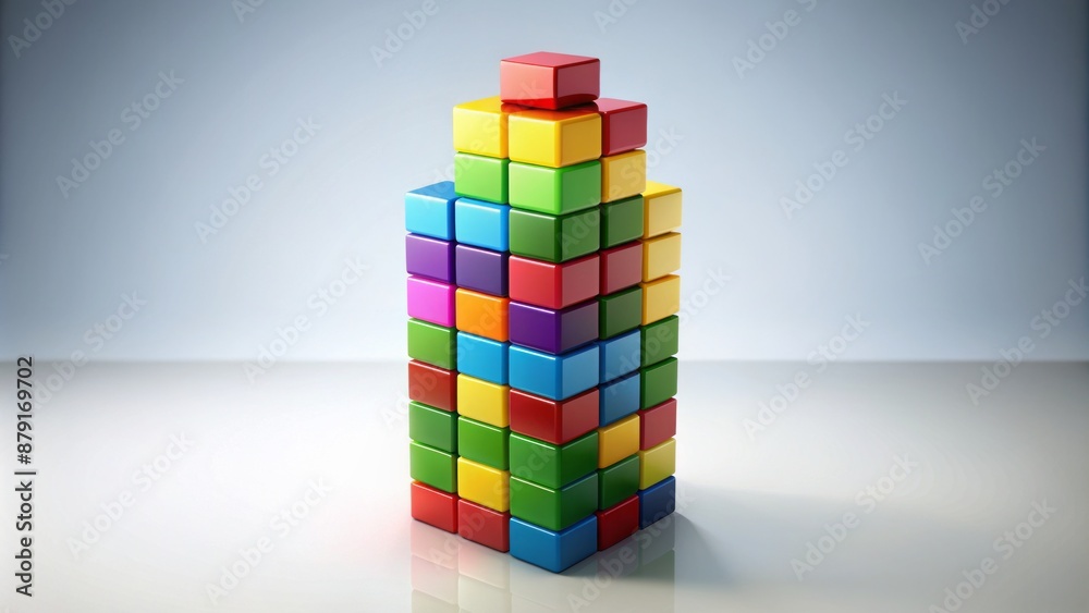 Obraz premium Multi-colored, modular, 3D tower comprising stacked rectangular blocks, each representing a different data segment, in a modern, vectorized design.