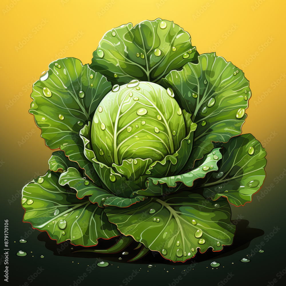 Fototapeta premium Dark Palette Vector Illustration of Fresh Cabbage