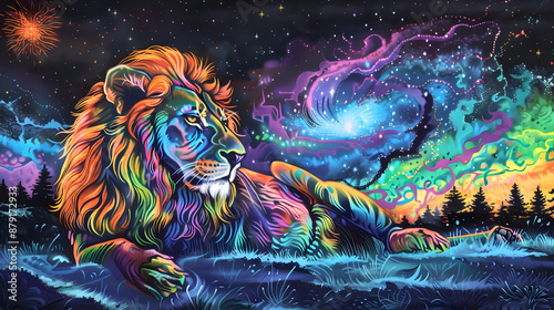 Lion abstract artwork. Close up view of lion tiger.