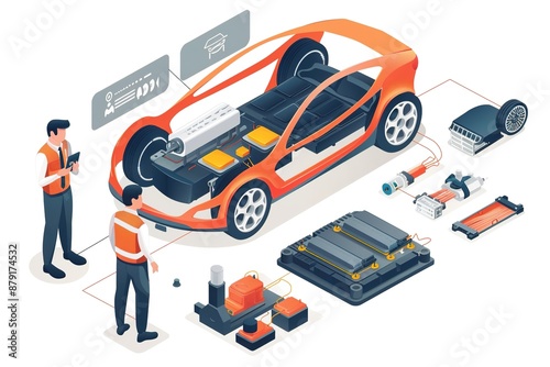 Research and Development Manufacturing Engineer checking Electric Car and lithium battery