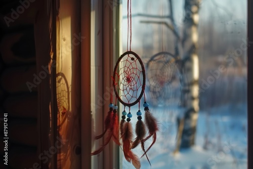 Dream Catcher on window in room close up © Ольга Лукьяненко