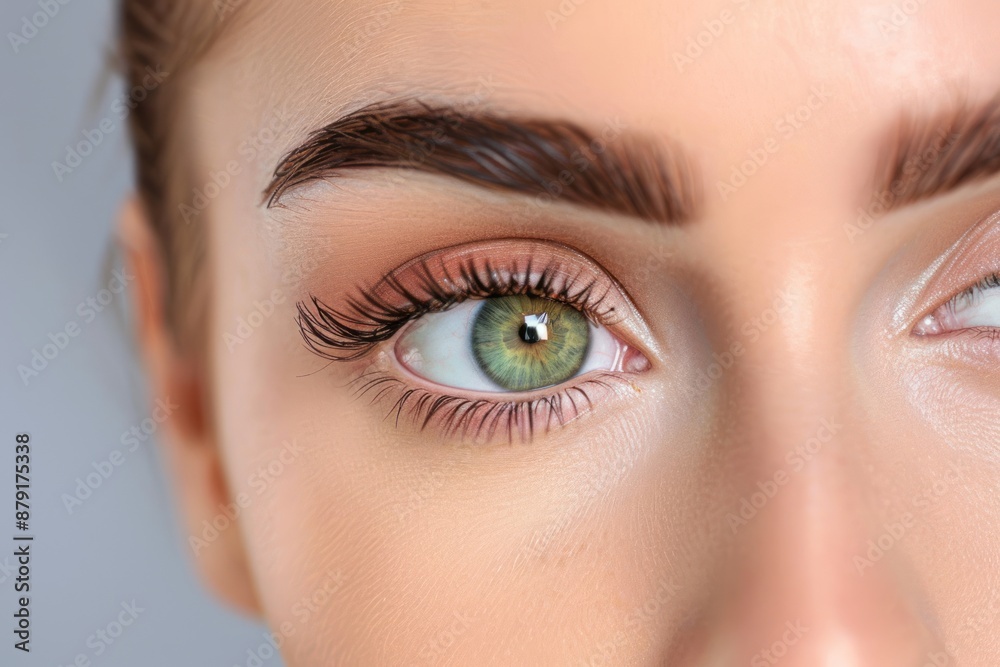 Eyebrow shaping. Eyebrows correction and brow design. Beautiful Caucasian woman face closeup in beauty salon Eyebrow shaping. Eyebrows correction and brow design. Beautiful Caucasian woman face closeup in beauty salon