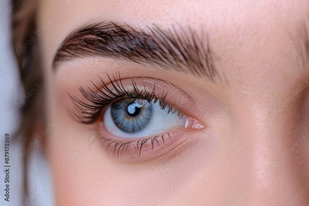 Eyebrow shaping. Eyebrows correction and brow design. Beautiful Caucasian woman face closeup in beauty salon Eyebrow shaping. Eyebrows correction and brow design. Beautiful Caucasian woman face closeup in beauty salon