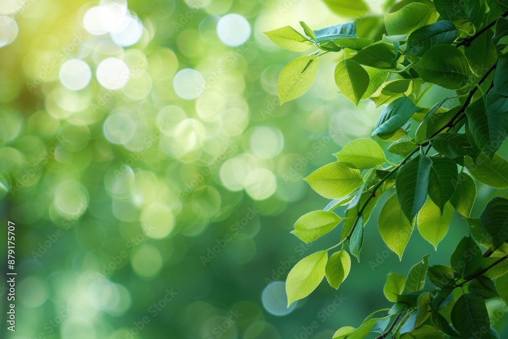 Fresh green leaves on blurred greenery background with bokeh effect Fresh green leaves on blurred greenery background with bokeh effect