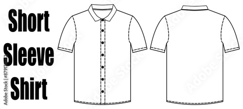 Men's short sleeve hawaiian resort shirt flat sketch illustration, Cuban collar mens aloha shirt for casual wear fashion illustration template mock up