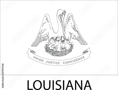 Louisiana Flag, United States Flags, Black and White Image, Vector Image, Editable illustration, Geography, Learn US Flags