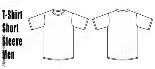 Men's Short sleeve ringer Crew neck T Shirt flat sketch fashion illustration drawing template mock up with front and back view, raglan sleeve round neck t-shirt vector template