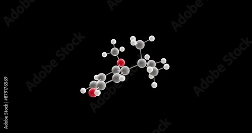 Butylated hydroxyanisole molecule, rotating 3D model of e320, looped video on a black background photo