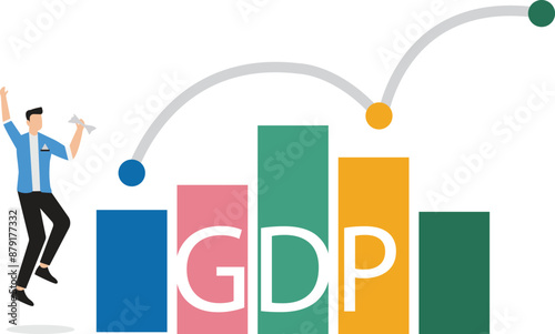 GDP Gross domestic product, import or export for country revenue growth, stock market profit value, annual percentage value report concept, businessman stand with GDP word and growing graph and char