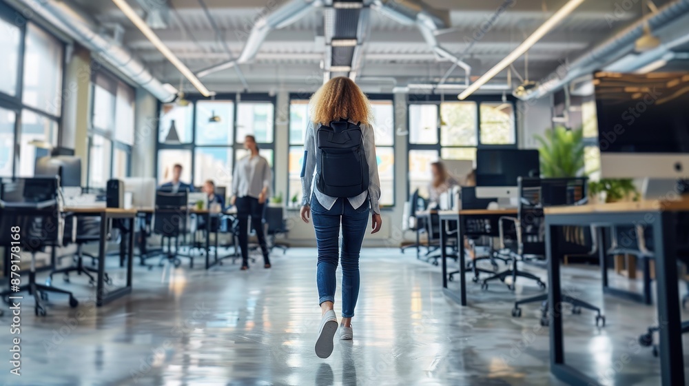 Fototapeta premium a person walking in a modern office environment