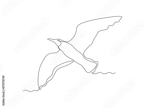 Abstract seagull bird, continuous single line art hand drawing sketch